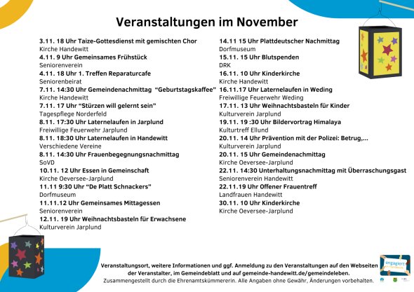 Facebook engagiert in Handewitt (Facebook Post) (A4 (Querformat)) - Termine November 24